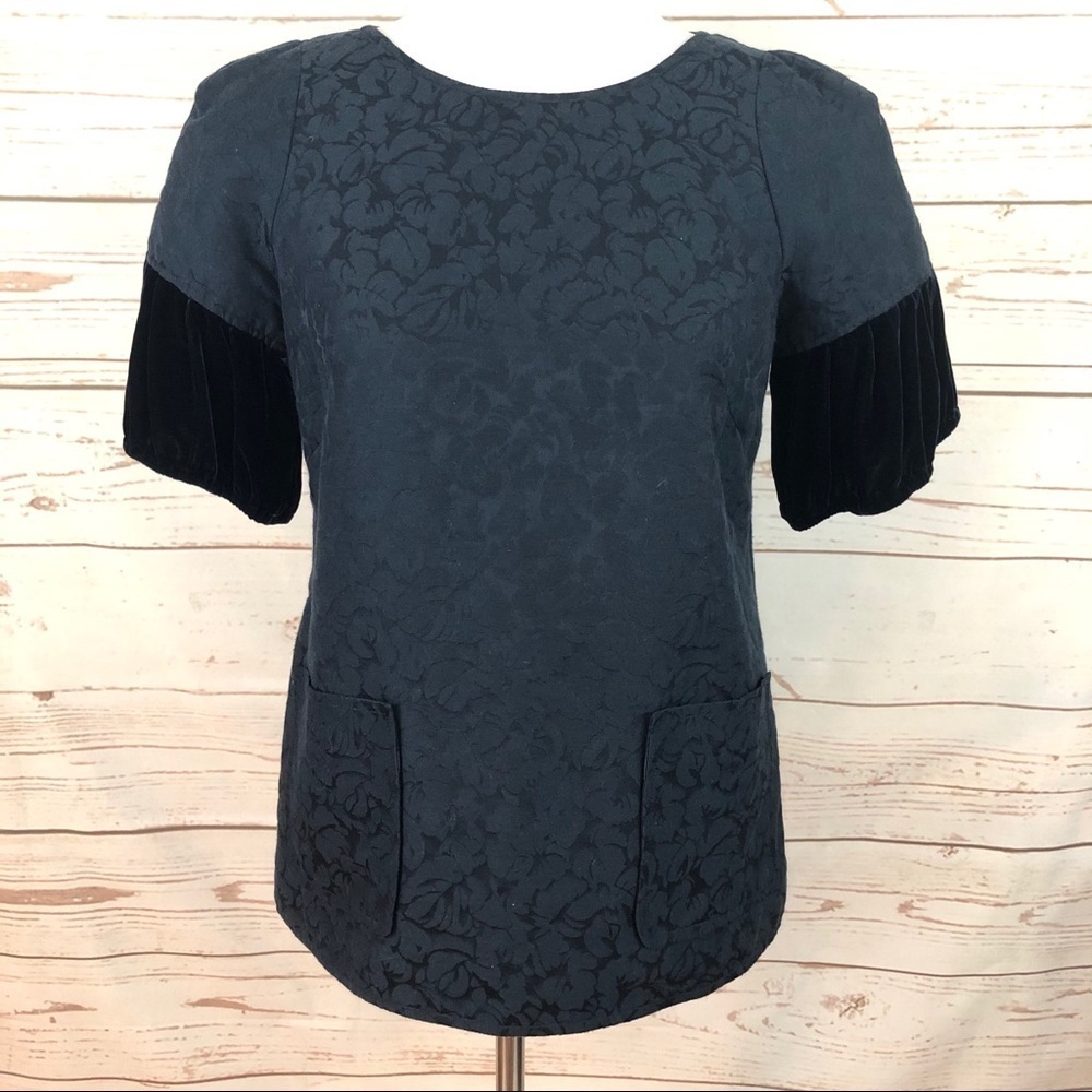 Vera Wang Baroque Jacquard Velvet Blouse